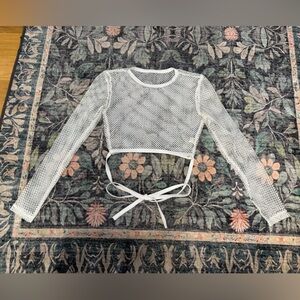 White Mesh Long Sleeve Top